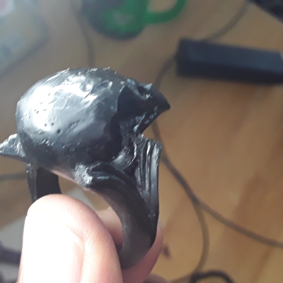 ONE OF A KIND handmade marble black crow skull ring size 10 - Picture 9 of 10